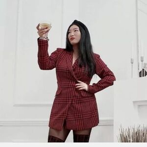 ZARA Romper Blazer DRESS Houndstooth Red Black XXL NWT